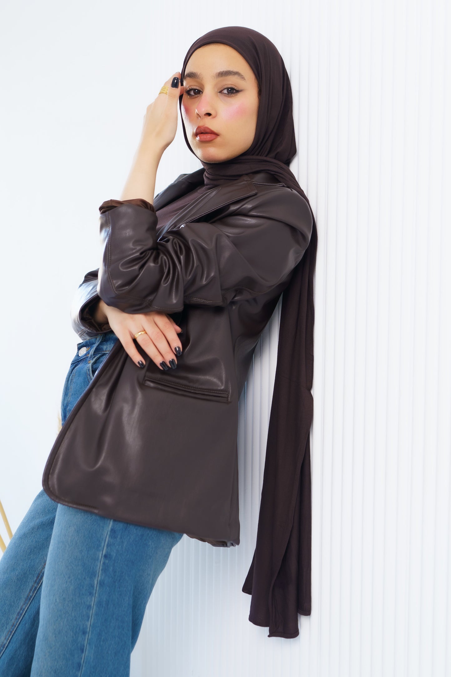 Brown leather blazer